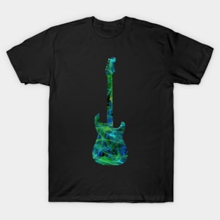 Green on Blue Flame Guitar Silhouette T-Shirt